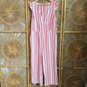 Old Navy Red and White Striped Jumpsuit SZ M- Perfect for 4th of July